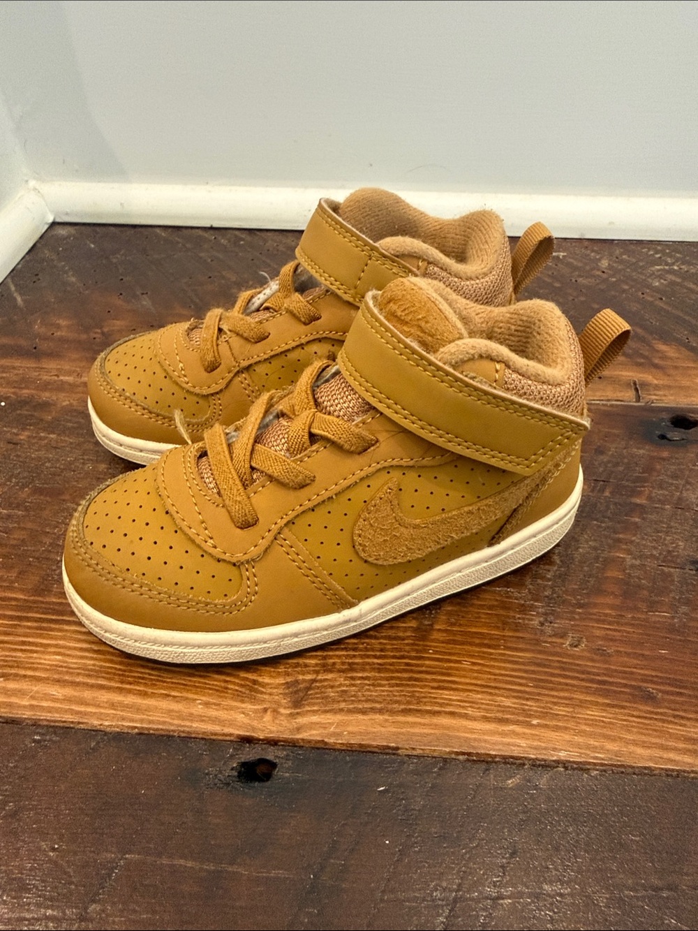 Nike Kids Tan/Chestnut High-Top Sneakers with Hook-and-Loop Strap